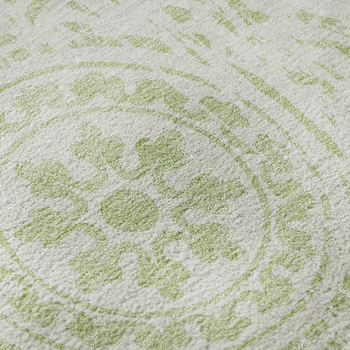 8' X 10' Artichoke Green And Ivory Medallion Washable Area Rug With UV Protection