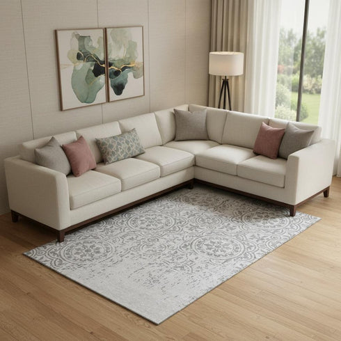 8' X 10' Silver And Gray Medallion Washable Area Rug With UV Protection