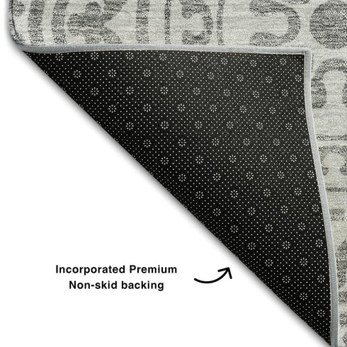 8' X 10' Silver And Gray Medallion Washable Area Rug With UV Protection