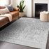 8' X 10' Silver And Gray Medallion Washable Area Rug With UV Protection