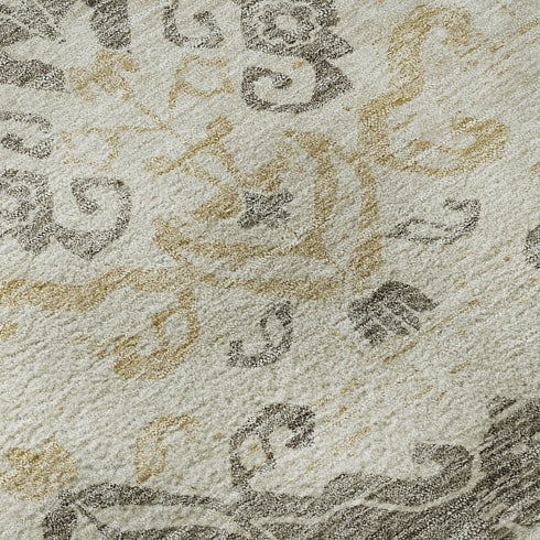5' X 8' Beige Gold And Taupe Medallion Washable Area Rug With UV Protection