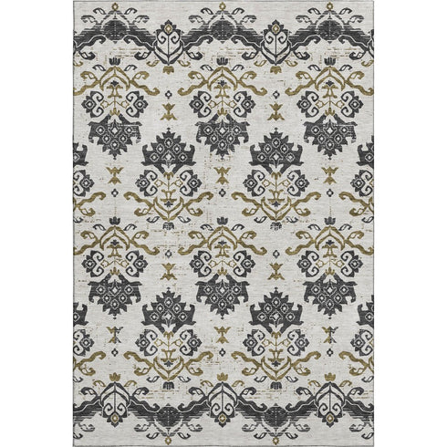 8' X 10' Black Beige And Gold Medallion Washable Area Rug With UV Protection