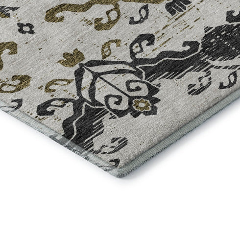 8' X 10' Black Beige And Gold Medallion Washable Area Rug With UV Protection