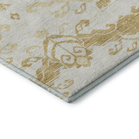 5' X 8' Gold And Beige Medallion Washable Area Rug With UV Protection