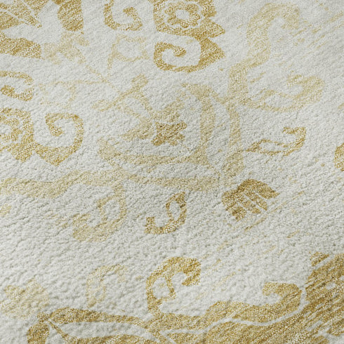 5' X 8' Gold And Beige Medallion Washable Area Rug With UV Protection