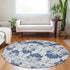 8' Navy Blue And Ivory Medallion Washable Round Rug With UV Protection