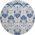 8' Navy Blue And Ivory Medallion Washable Round Rug With UV Protection
