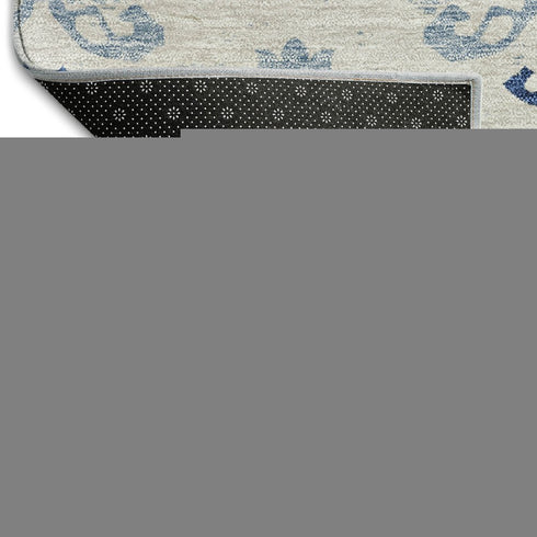 8' X 10' Navy Blue And Ivory Medallion Washable Area Rug With UV Protection