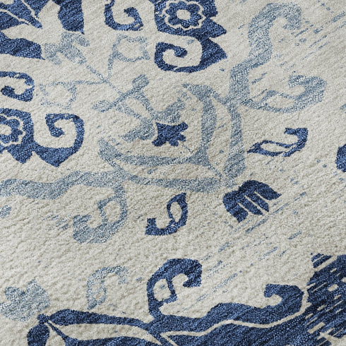 8' X 10' Navy Blue And Ivory Medallion Washable Area Rug With UV Protection
