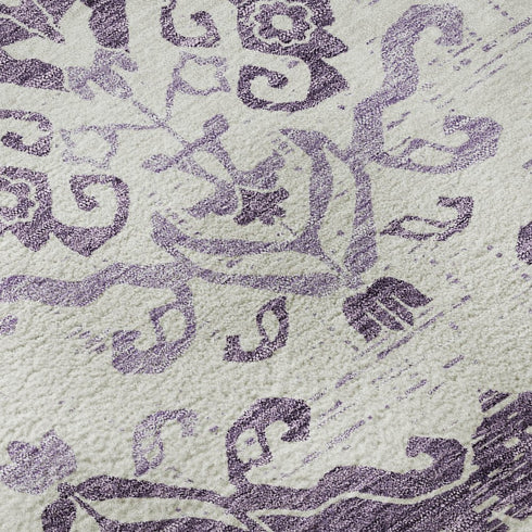 5' X 8' Purple And Ivory Medallion Washable Area Rug With UV Protection