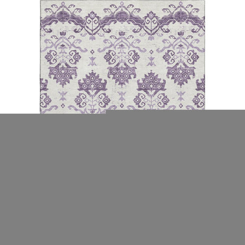 8' X 10' Purple And Ivory Medallion Washable Area Rug With UV Protection