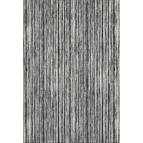 5' X 8' Black And Ivory Striped Washable Area Rug With UV Protection