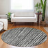 8' Black And Ivory Striped Washable Round Rug With UV Protection