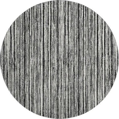 8' Black And Ivory Striped Washable Round Rug With UV Protection
