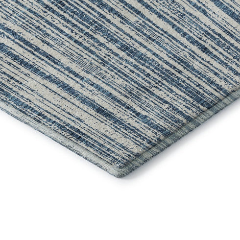 5' X 8' Blue And Ivory Striped Washable Area Rug With UV Protection