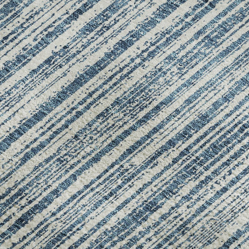 5' X 8' Blue And Ivory Striped Washable Area Rug With UV Protection