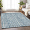 9' X 12' Blue And Ivory Striped Washable Area Rug With UV Protection