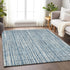 9' X 12' Blue And Ivory Striped Washable Area Rug With UV Protection