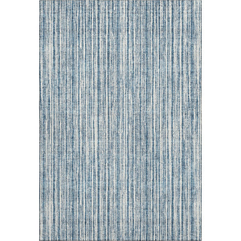 9' X 12' Blue And Ivory Striped Washable Area Rug With UV Protection