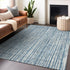 9' X 12' Blue And Ivory Striped Washable Area Rug With UV Protection