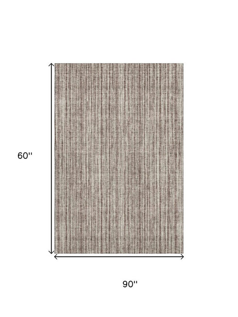 5' X 8' Brown And Ivory Striped Washable Area Rug With UV Protection