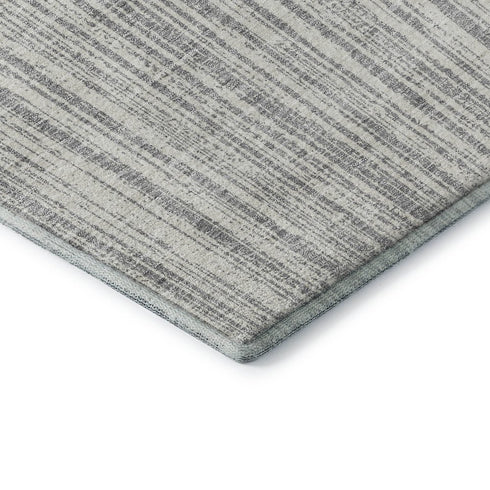 8' X 10' Gray And Silver Striped Washable Area Rug With UV Protection