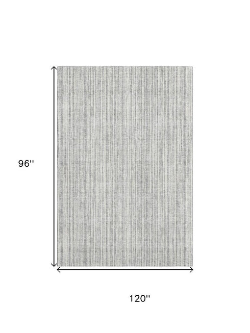 8' X 10' Gray And Silver Striped Washable Area Rug With UV Protection