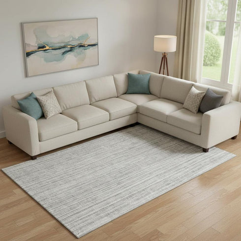 8' X 10' Gray And Silver Striped Washable Area Rug With UV Protection
