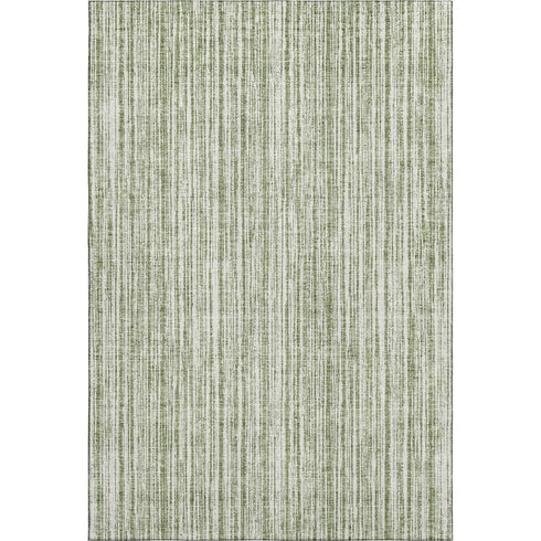5' X 8' Green And Ivory Striped Washable Area Rug With UV Protection