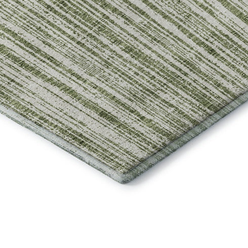 5' X 8' Green And Ivory Striped Washable Area Rug With UV Protection
