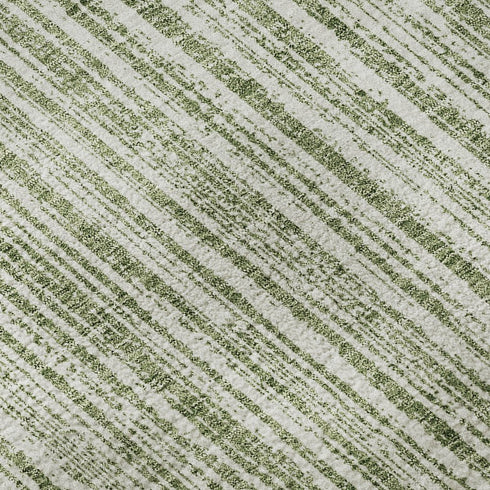 5' X 8' Green And Ivory Striped Washable Area Rug With UV Protection