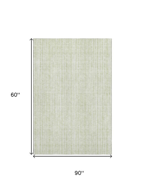 5' X 8' Mint Green And Ivory Striped Washable Area Rug With UV Protection