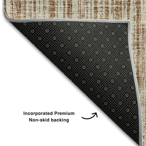 8' X 10' Rust And Beige Striped Washable Area Rug With UV Protection