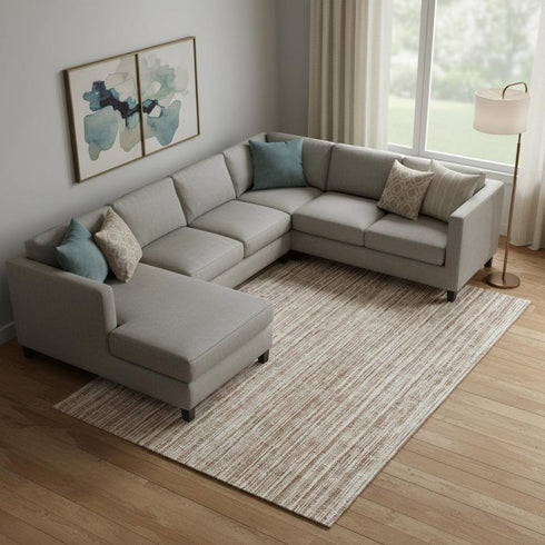 8' X 10' Rust And Beige Striped Washable Area Rug With UV Protection