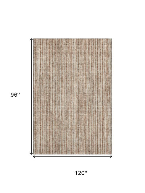 8' X 10' Rust And Beige Striped Washable Area Rug With UV Protection