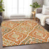 9' X 12' Orange Green And Ivory Diamond Washable Area Rug With UV Protection