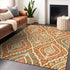 9' X 12' Orange Green And Ivory Diamond Washable Area Rug With UV Protection