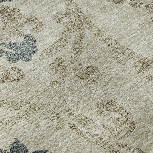 5' X 8' Beige Blue And Tan Floral Washable Area Rug With UV Protection