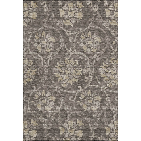 5' X 8' Brown Beige And Taupe Floral Washable Area Rug With UV Protection