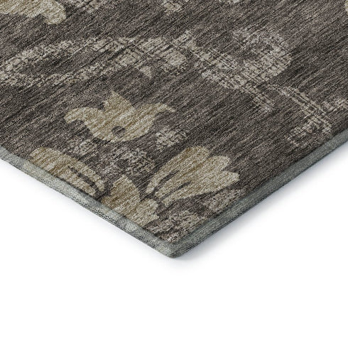 5' X 8' Brown Beige And Taupe Floral Washable Area Rug With UV Protection