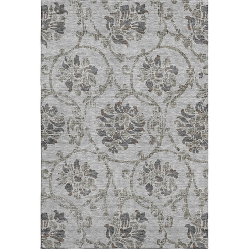 8' X 10' Gray And Taupe Floral Washable Area Rug With UV Protection