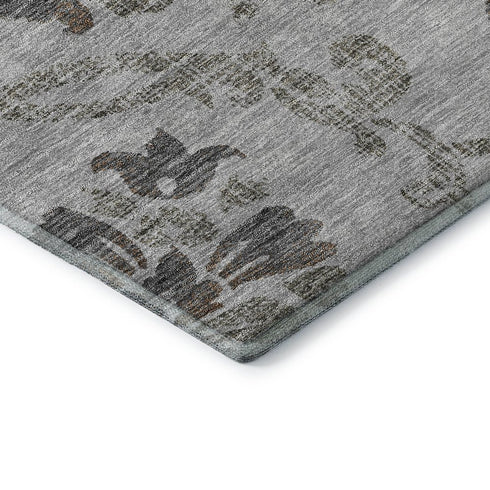 8' X 10' Gray And Taupe Floral Washable Area Rug With UV Protection