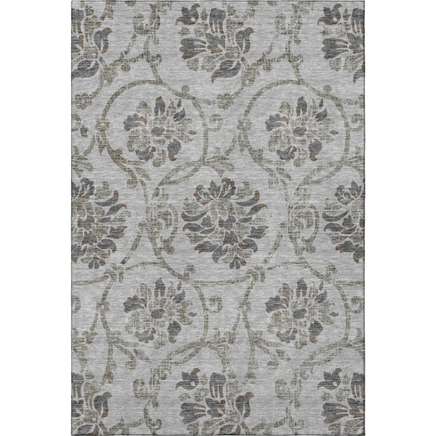 8' X 10' Gray And Taupe Floral Washable Area Rug With UV Protection