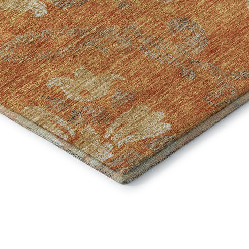 5' X 8' Orange Gray And Beige Floral Washable Area Rug With UV Protection