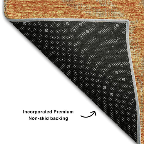8' X 10' Orange Gray And Beige Floral Washable Area Rug With UV Protection