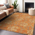 8' X 10' Orange Gray And Beige Floral Washable Area Rug With UV Protection