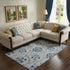 9' X 12' Sky Blue Gray And Silver Floral Washable Area Rug With UV Protection