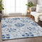 9' X 12' Sky Blue Gray And Silver Floral Washable Area Rug With UV Protection