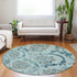 8' Teal And Gray Floral Washable Round Rug With UV Protection