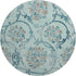 8' Teal And Gray Floral Washable Round Rug With UV Protection